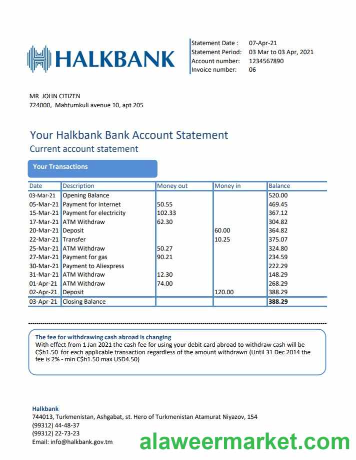 Turkmenistan Halkbank excel pdf